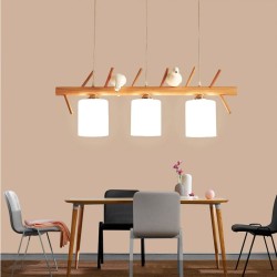 Simple Modern  Three Head Shades with Resin bird hanging wood Lights