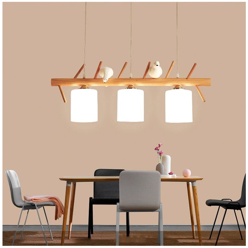Simple Modern Three Head Shades with Resin bird hanging wood Lights Simple Modern Three Head Shades with Resin bird hanging wood Lights